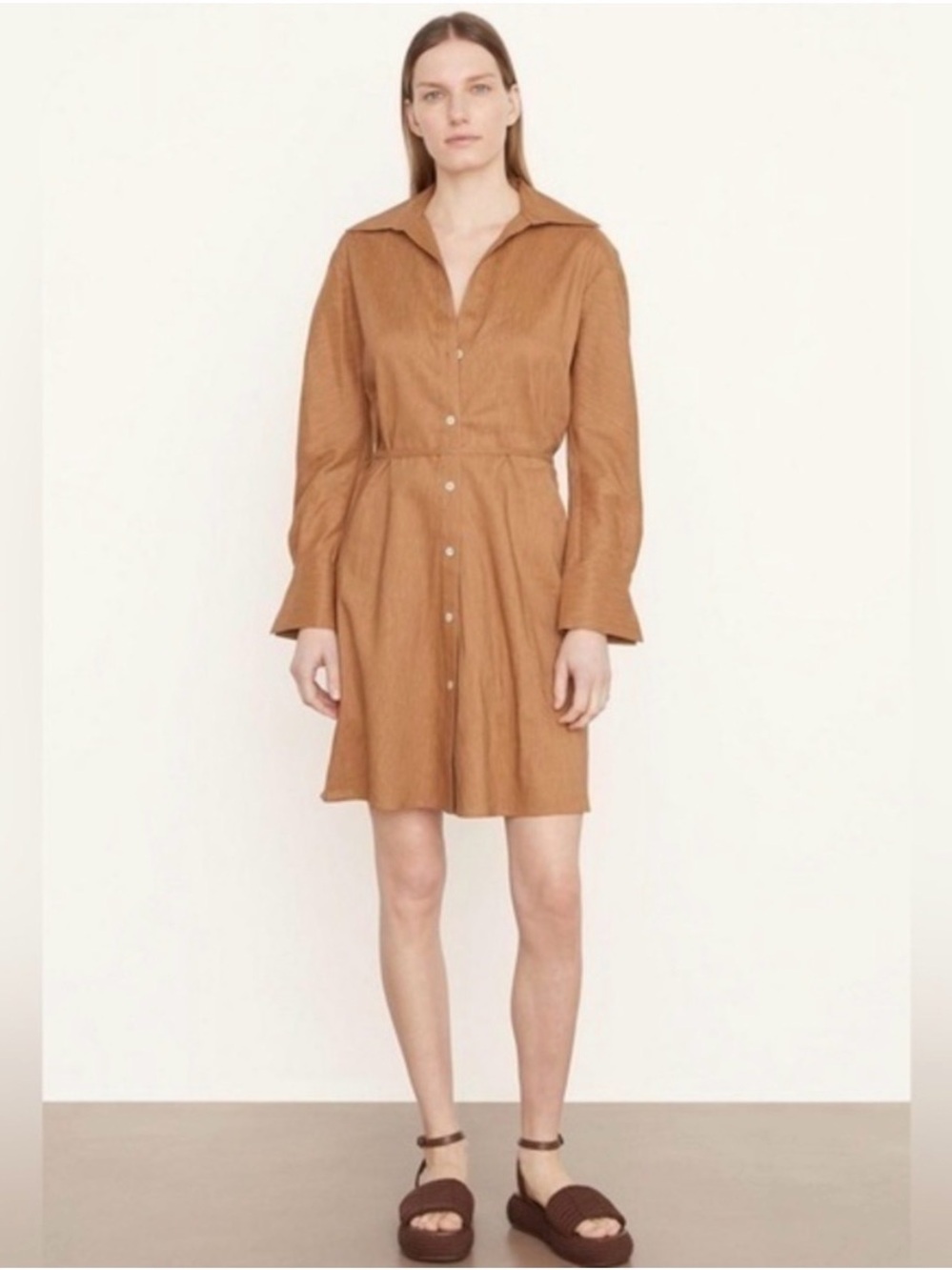 Vince Tie-Back Linen Blend Shirt Dress